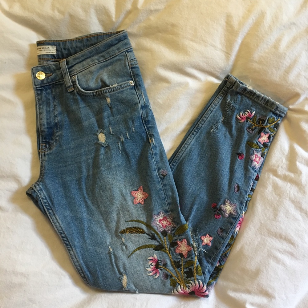 Zara floral embroidered jeans
